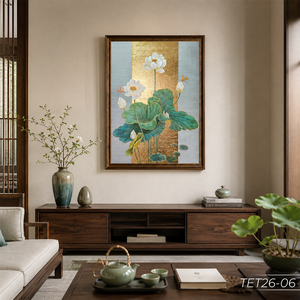 Wholesale Lotus Flower Wall Decor Gold Foil <b>Framed</b> <b>Painting</b> Luxury Home Decoration Made in Vietnam OEM ODM Model TET26-9 - Product Image 2