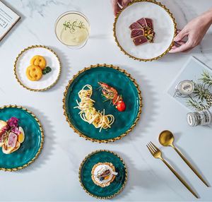 Nordic Style Ceramic Charger <b>Plates</b> with Gold Rim Beaded for Wedding Party <b>Decorative</b> <b>Plate</b> White Green Porcelain Dinner <b>Plate</b> - Product Image 4