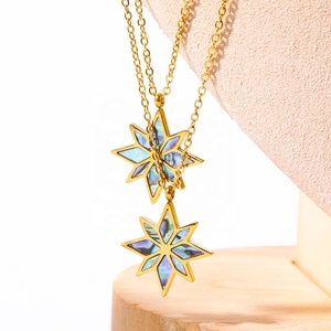 <span class=keywords><strong>Dina</strong></span> Vintage 18K oro impermeable collar de acero inoxidable hecho a mano Natural abulón Shell hexagrama David estrella colgante joyería - Product Image 1