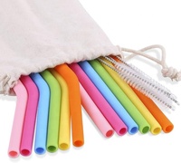 Pailles à boire en silicone portables de 8 mm et 12 mm, droites et courbées, couleurs bonbon, accessoires de bar écologiques