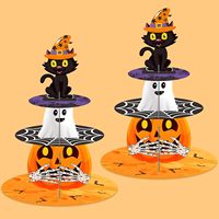 Support à gâteau multi-niveaux Citrouille d'Halloween décoré avec des plateaux à gâteau en papier 3D pour l'affichage de biscuits lors de fêtes et de Noël