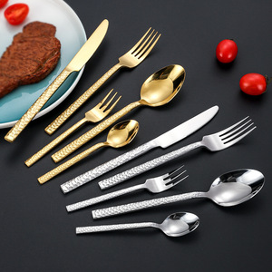 Juego de cubiertos de acero inoxidable de 12 piezas con diseño de cubos de agua martillados, estilo occidental, cuchillo, tenedor y cuchara para postre en casa. - Product Image 1