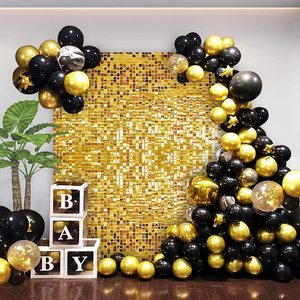 Black Buckle Backboard Birthday Wedding Gold Shimmer Sequin <strong>Panel</strong> Backdrop Wall - Product Image 1