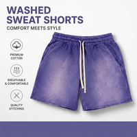 Shorts en coton personnalisés avec logo frontal, écologiques, vintage, brodés, effet vieilli, délavés au soleil, bords coupés, délavage à l'acide pour hommes