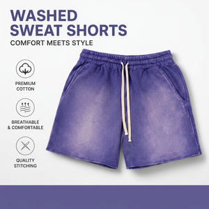 Pantalones Cortos de Algodón para Hombre con Logotipo Frontal Personalizado, Ecológicos, Estilo Vintage, Bordado Desgastado, Efecto Deslavado al Sol, Borde Cortado y Lavado Ácido - Product Image 1