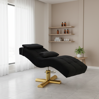 Fauteuil de soin esthétique noir, design courbe S, matelassé, avec vérin hydraulique et base dorée, pour soins du visage et extensions de cils, vente en gros
