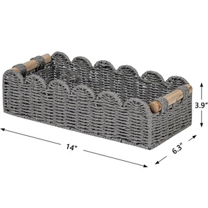 <span class=keywords><strong>Panier</strong></span> de rangement pour papier toilette en corde de papier à bords festonnés 2026, 2 poignées en bois, 14"D x 6.3"W x 3.9"H pour salon - Product Image 4