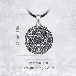Collana con Ciondolo Talismano di Salomone in Argento Sterling 925, Vintage, Goffrato, Rotondo, per Uomo, Regalo per Matrimonio o Festa - Product Image 2