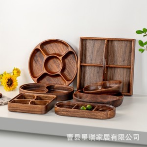 Walnut Wood Round Multi Compartment Fruit <b>Tray</b> 4-7 Sections For Snacks And Desserts Storage <b>Trays</b> - Product Image 3