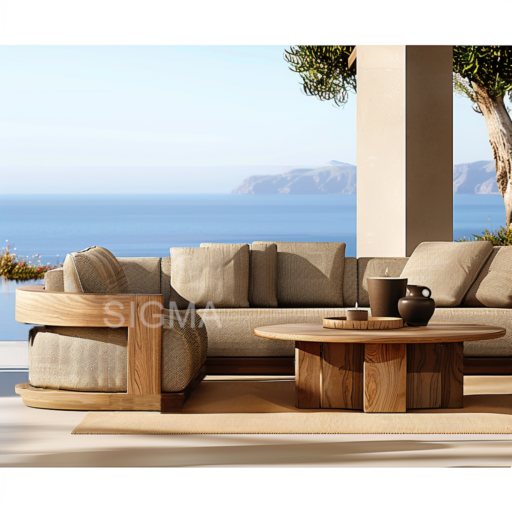 Factory Hot selling style wooden footstool outdoor furniture set Luxury patio teak sofa set garden ottoman