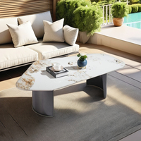 Ensemble table basse et table TV moderne et minimaliste, grandes tables basses irrégulières en marbre avec accents blancs