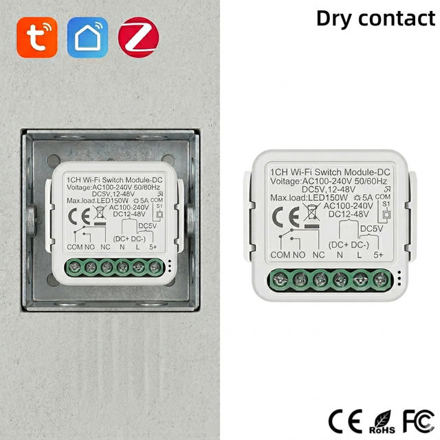 YDD for Alexa Google Home Zigbee ABS/PC Dry Contact Relay Automation Smart Switch Module IP20 5A 240V 2-Way European Commercial