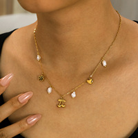 Collier élégant Gaovo multi-pendentifs en forme de cœur de cerise, fleur et perle, en acier inoxydable, chaîne de clavicule, bijoux de mode pour femmes