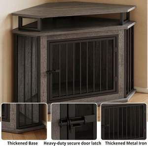 Cage d'angle pour <span class=keywords><strong>chien</strong></span> de 44 pouces avec 2 étagères, meuble pour <span class=keywords><strong>chien</strong></span> en bois massif, support TV, non pliable, fabriqué au Fujian, salon moderne GELIN - Product Image 6