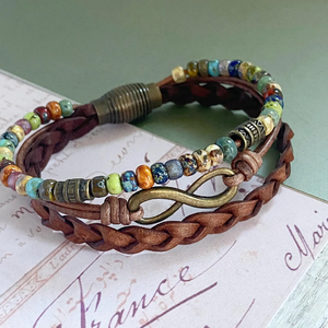 Braided Leather <b>Bracelet</b> Picasso <b>Beads</b> Boho Wrap HR Brand Retro Leather And <b>Beads</b> <b>Bracelet</b> Men's and women's bangles - Product Image 4