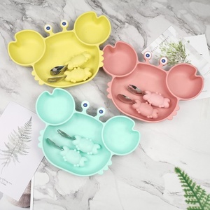 Ensemble de vaisselle pour bébé en silicone de qualité alimentaire sans BPA avec cuillère et fourchette <span class=keywords><strong>Kit</strong></span> <span class=keywords><strong>Bebe</strong></span> Plato Passe au micro-ondes et au lave-vaisselle Vaisselle non toxique - Product Image 5