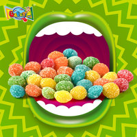 Fabrieksgroothandel 85g Skittle-s type zure, gekleurde kauwgom snoep in staande zak, op maat gemaakte OEM private label, BRC ISO gecertificeerd