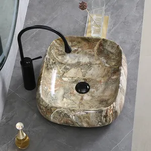 Conception de bassin carré de comptoir d'aspect décoratif pour le bassin en céramique d'évier de marbre de salle de toilette d'hôtel de haute qualité d'usine de la Chine