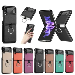 Grosir Kustom Casing Ponsel Kulit Layar Lipat Cincin Braket Cangkang Pelindung Tahan Guncangan untuk Samsung Galaxy Z Flip 4