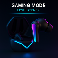 Écouteurs sans fil RGB pour jeux vidéo, écouteurs TWS à faible latence 5.3 avec basses HiFi et étui de charge