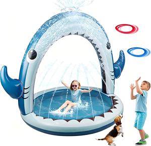 MAKE WAVES 4-in-1 Colorful Inflatable PVC Shark Sprinkler with <b>Ring</b> Toss Game for <b>Kids</b> - Product Image 1
