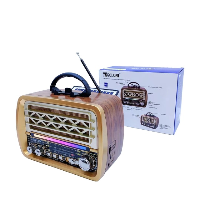 2024 USB Dc Charge Solar Retro Radio Am Fm Sw 3 Band RX-076SD Golon Disco Light Old Fashion Wireless Radio with Stereo Sound