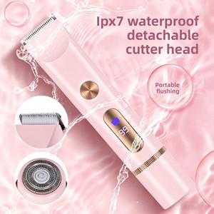 Tondeuse bikini indolore pour femmes, <span class=keywords><strong>rasoir</strong></span> électrique 2-en-1 à double tête pour poils pubiens, étanche, utilisation humide et sèche, affichage LED - Product Image 3