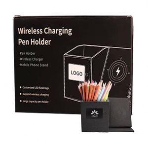 Promotional Pen Holder for Desk <b>Office</b> <b>Gift</b> PU Leather Wireless Charging with Custom Logo - Product Image 4
