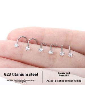 Piercings de <span class=keywords><strong>Nariz</strong></span> de Circonia Cúbica, Titanio Médico G23, Varilla Recta, Gancho en L, Anillos de <span class=keywords><strong>Nariz</strong></span> Antialérgicos, Joyería para Piercing Corporal - Product Image 3