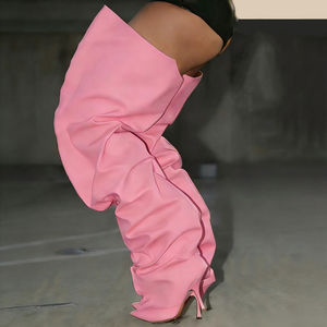 Colors Custom Women Loose Upper Over Knee High Pants Boots Pointed Toe Baggy <b>Long</b> Booties High Heels Trousers Wide Fit Shoes - Product Image 2