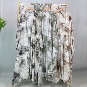 Colección de Abayas con Estampado de Acuarela Modesto y Sereno, Silueta Fluida con Hiyab a Juego 1476 # - Product Image 5