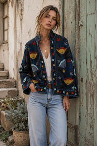 Vintage Cotton Kantha Sujani <b>Jacket</b> Handmade <b>Embroidered</b> Boho Ethnic <b>Womens</b> Statement Outerwear Waterproof Quick Dry Reversible - Product Image 4