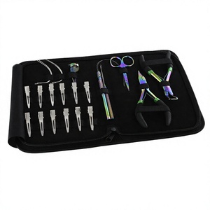 New Hair Extension Tools kit SEW in C type <b>needles</b> Nano <b>beads</b> Crimping Remover Plier also Parting Finger loop tool crochet hook - Product Image 1