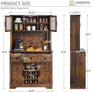 Farmhouse solid wood <b>sideboard</b>, simple living room wall-mounted kitchen cabinet, double-door wine cabinet, <b>storage</b> rack, tea - Product Image 5