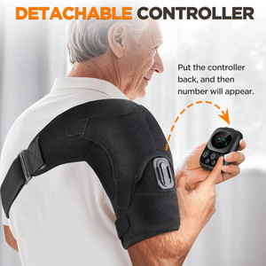 Masseur d'épaule EMS à électrodes dorées, contrôleur magnétique détachable, chauffage PTC, vibration, écran LED, sangle Velcro, rechargeable - Product Image 6