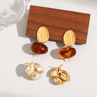 Boucles d'oreilles Novirassine rétro en pierre précieuse marron, en acier inoxydable plaqué or 18 carats pour femme, bijoux délicats géométriques en résine ambrée