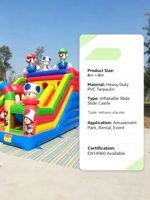 Structure gonflable combinée Mario Bros : Toboggan et château de saut géant pour enfants, idéal pour les fêtes d'anniversaire et les événements en plein air