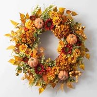 Guirnalda de Otoño con Calabazas, Bayas y Hortensias Artificiales, Decoración Realista Hecha a Mano para Puerta Principal, Acción de Gracias