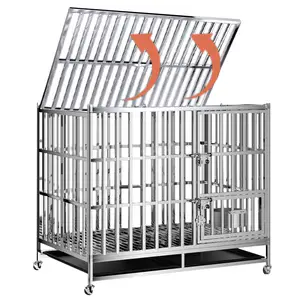 Paslanmaz çelik Metal tasarım kare köpek kafesi evcil hayvan kulubesi yastık ile tuvalet köpek kulübesi büyük açık