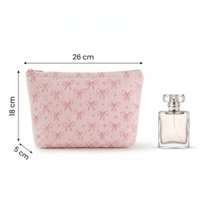 Bolsa de Cosméticos con Estampado de Lazos de Pana, Bolsa de Maquillaje Floral Rosa, Organizador de Artículos de Aseo de Gran Capacidad con Cierre para Mujeres y Niñas - Product Image 2