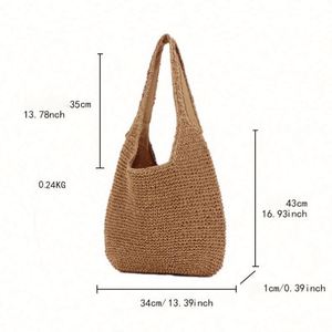Bolso de Playa de Paja para Mujer, Tejido a Crochet, Hecho a Mano, de Gran Capacidad, para Vacaciones en la Playa, Venta al Por Mayor - Product Image 6