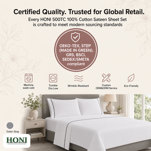 HONI OEM Custom 100% Cotton 4 Piece Set Single Bed 500TC Solid Color <strong>Flat</strong> <strong>Sheets</strong> for Beds with Fitted <strong>Sheet</strong> - Product Image 5