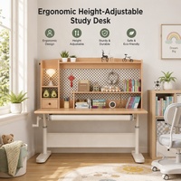 Bureau d'étude ergonomique KUKU réglable en hauteur pour enfants avec étagère intégrée et organisateur à trous perforés, bureau à manivelle manuelle 120 cm