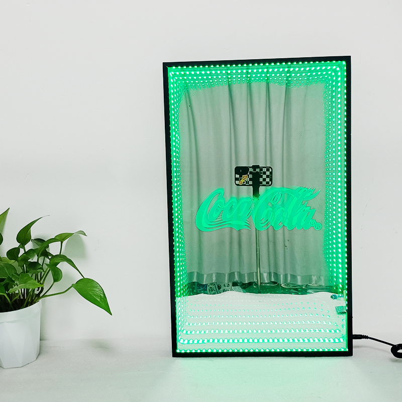 Apache Customized 3D Neon Light Advertising Box Thousand Layer Mirror Interactive Infinite Mirror Tunnel Panel for Hotels Taverns — view 3