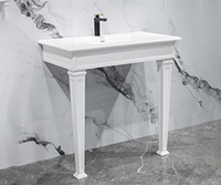 Lavabo sur pied blanc moderne GeMei, rectangulaire, finition mate, en porcelaine et pierre artificielle, pour usage hôtelier