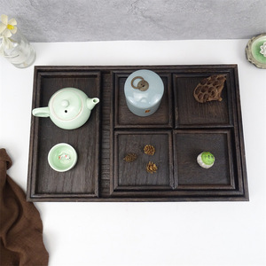 Juego de Té de Madera Estilo Kung Fu, Bandeja de Té de Madera Maciza Estilo Japonés, Bandeja de Té de Paulownia con Secciones Divididas - Product Image 1