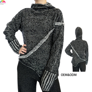 Pull à capuche à <span class=keywords><strong>col</strong></span> <span class=keywords><strong>roulé</strong></span> en <span class=keywords><strong>laine</strong></span> et nylon avec ourlet irrégulier pour femmes pour les jours froids Vente en gros sur mesure - Product Image 1
