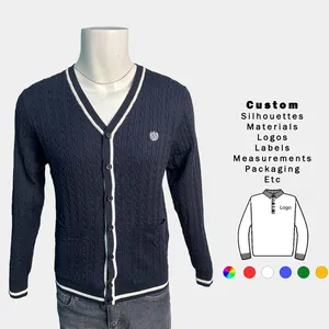 Bán buôn Mens Casual OEM/ODM cổ điển nút Cardigan với Fit đứng cổ áo Cáp dệt kim xuống áo len người đàn ông