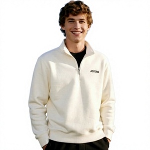 Sudadera con capucha para hombre, con cremallera de un cuarto, cuello alto, 100% algodón, estampado de letras, ajuste holgado, transpirable, ecológica, para otoño - Product Image 1