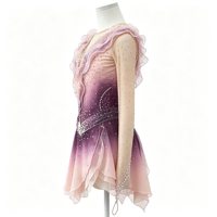 Robe de patinage artistique à dégradé violet rose avec strass, volants et dos en V profond pour filles et femmes